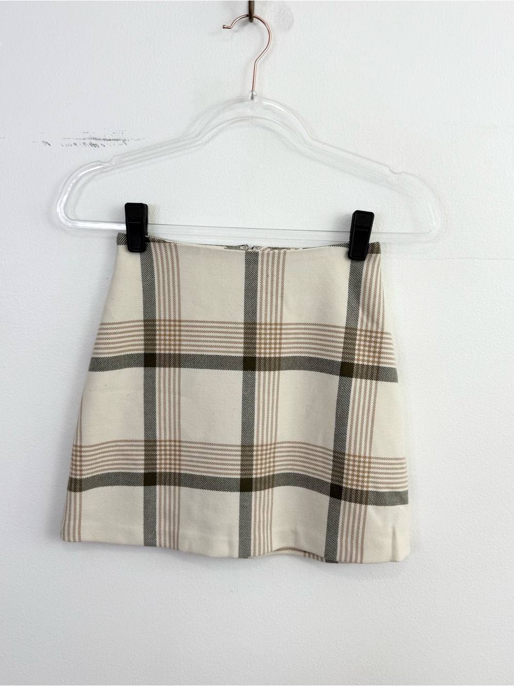 Wilfred by Aritzia Tna Plaid Mini Skirt Size 00 Cream Brown Check